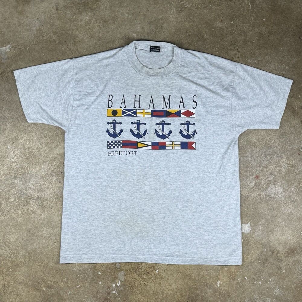 Vintage Bahamas Freeport Men’s XL T-Shirt Single Stitch Anchors Flags USA‎ Made